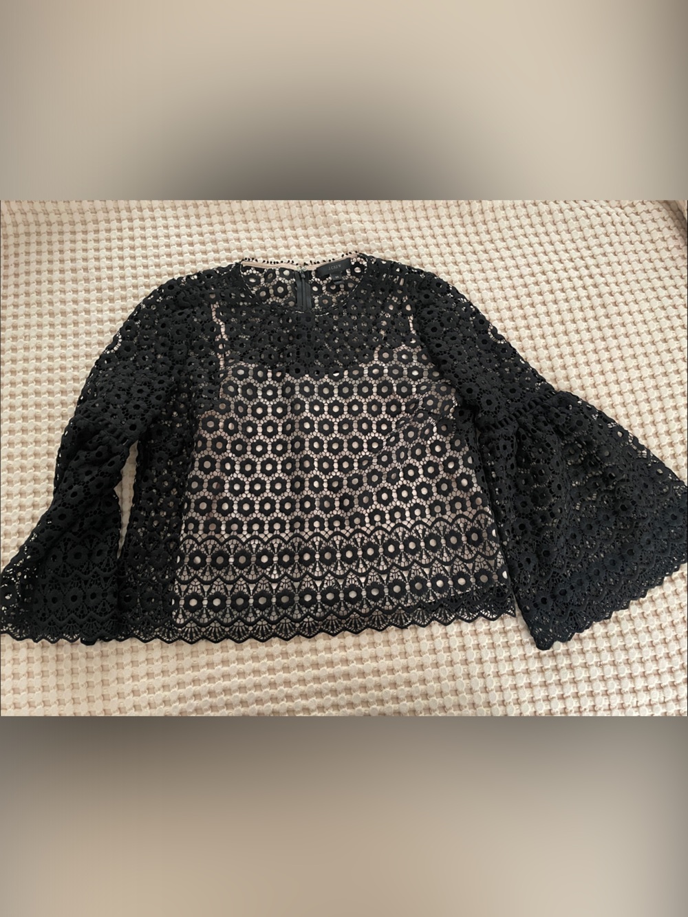 J. Crew Black Lace Bell-Sleeve Top